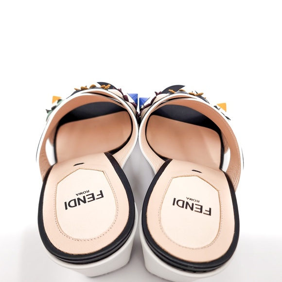 Fendi Flowerland Black White Nappa Leather Slip-On Heeled Mules EU 38 - Picture 6 of 10